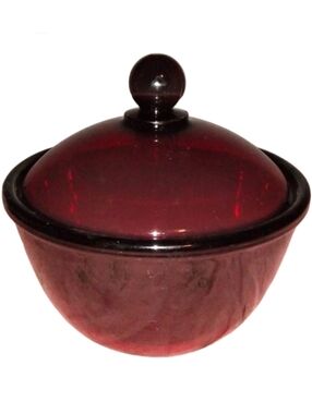French Ruby Red Vintage Glass Lidded Candy Dish Nut Sugar Bowl Arcoroc France